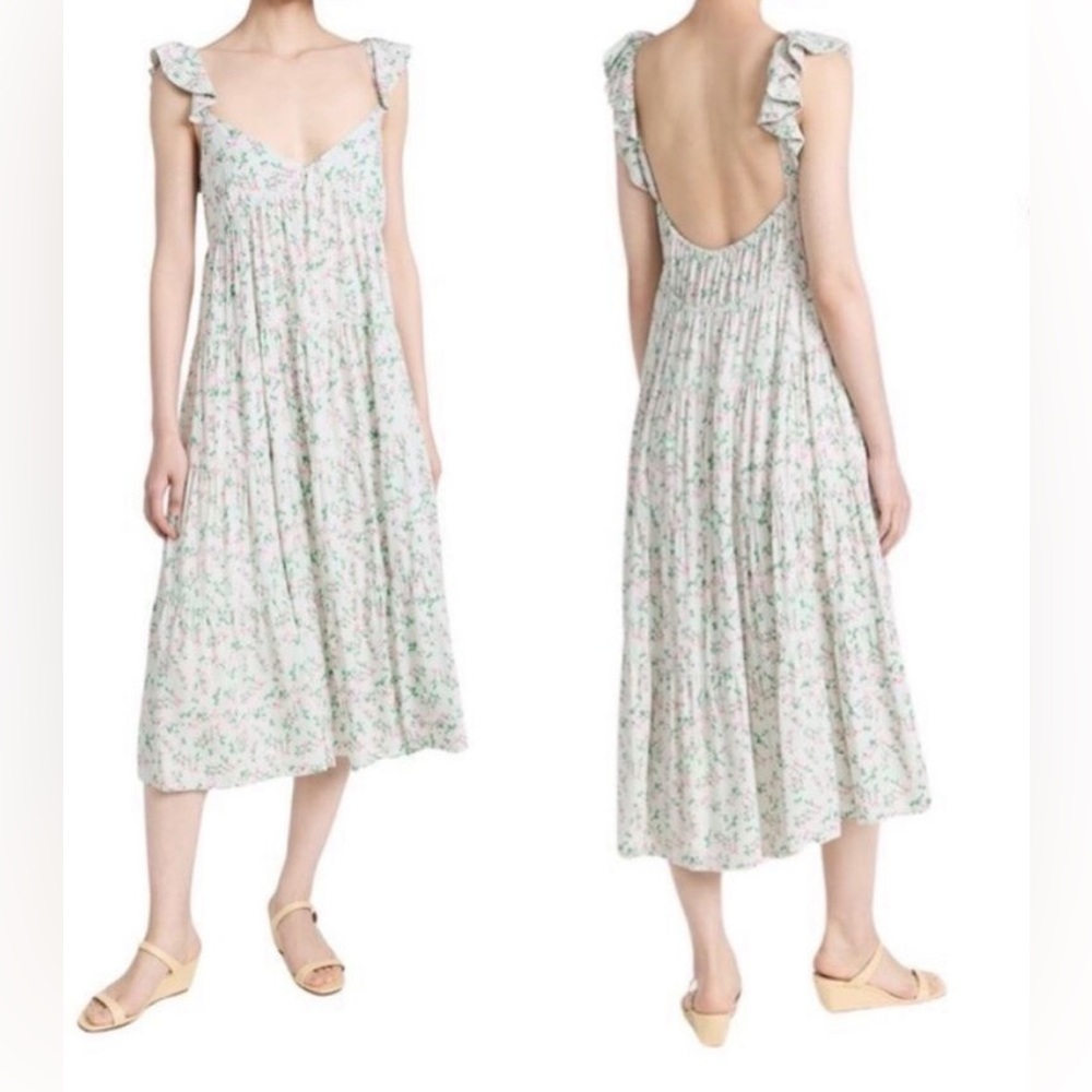 Sokee Collective The Summer Flutter Dress Flowy Greenpink floral dress